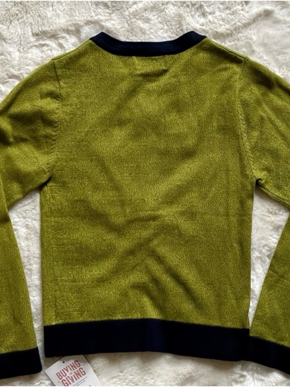 Persnickety Green Cardigan with Black Trim and Bow - Picture 3 of 3